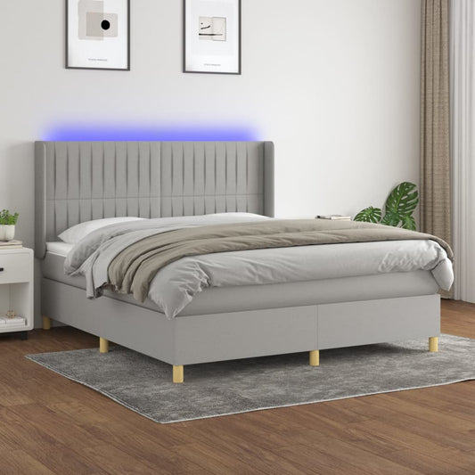 Boxspring met matras en LED stof lichtgrijs 160x200 cm is nu te koop bij PeponiXL, paradijselijk wonen!