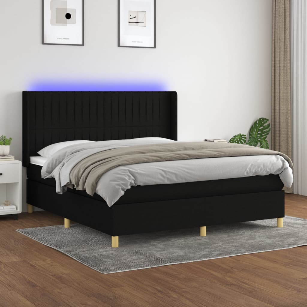 Boxspring met matras en LED stof zwart 160x200 cm is nu te koop bij PeponiXL, paradijselijk wonen!