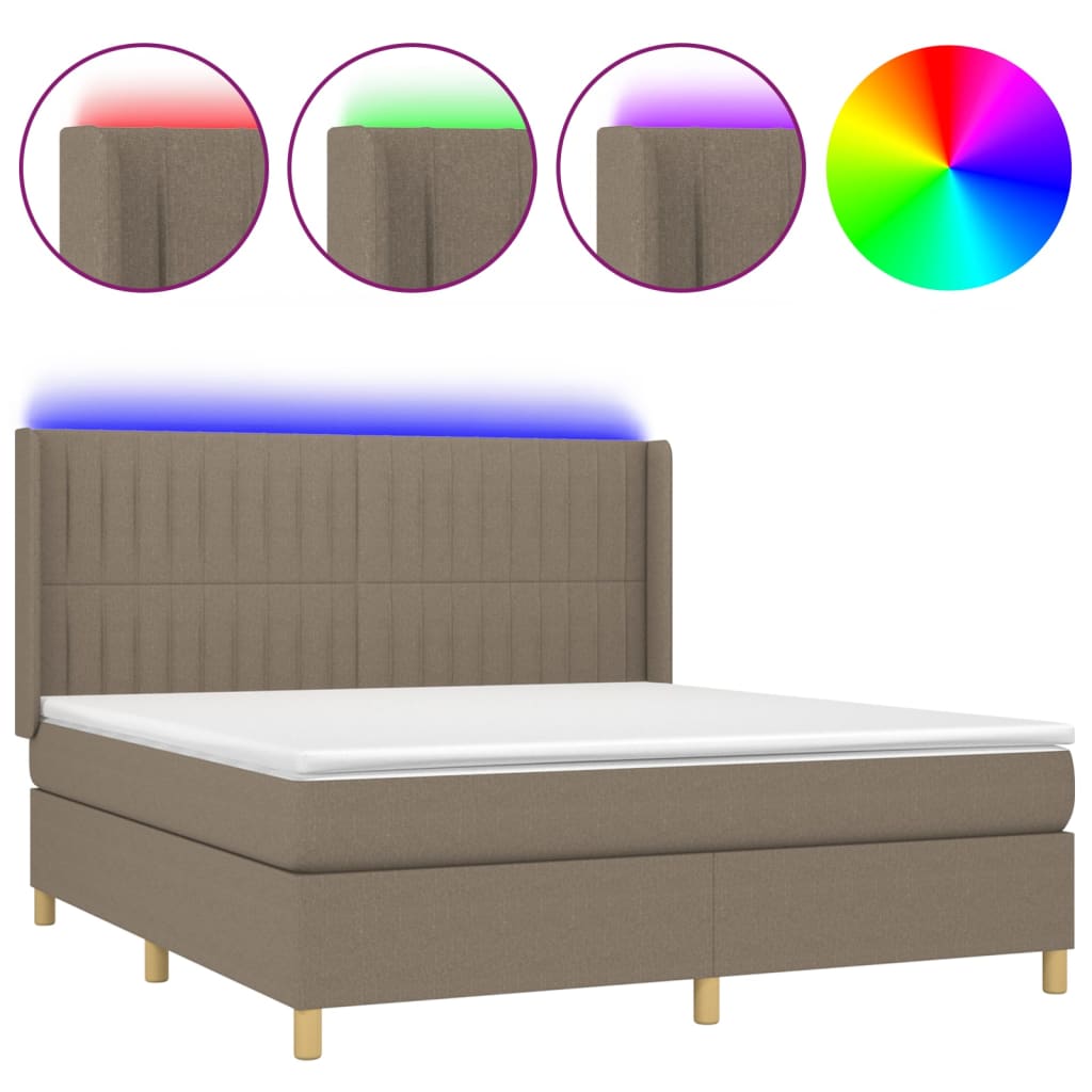 Boxspring met matras en LED stof taupe 180x200 cm is nu te koop bij PeponiXL, paradijselijk wonen!