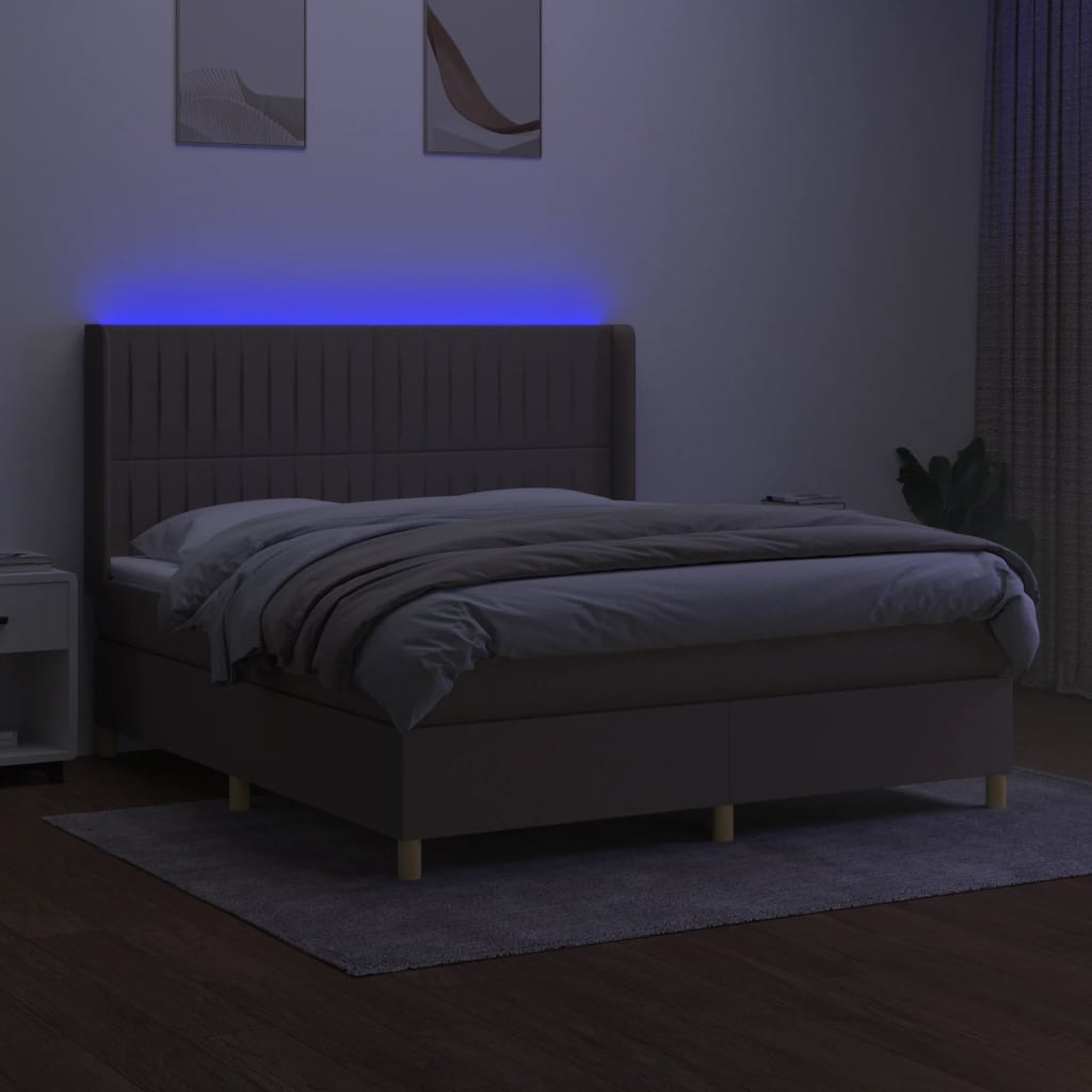 Boxspring met matras en LED stof taupe 180x200 cm is nu te koop bij PeponiXL, paradijselijk wonen!