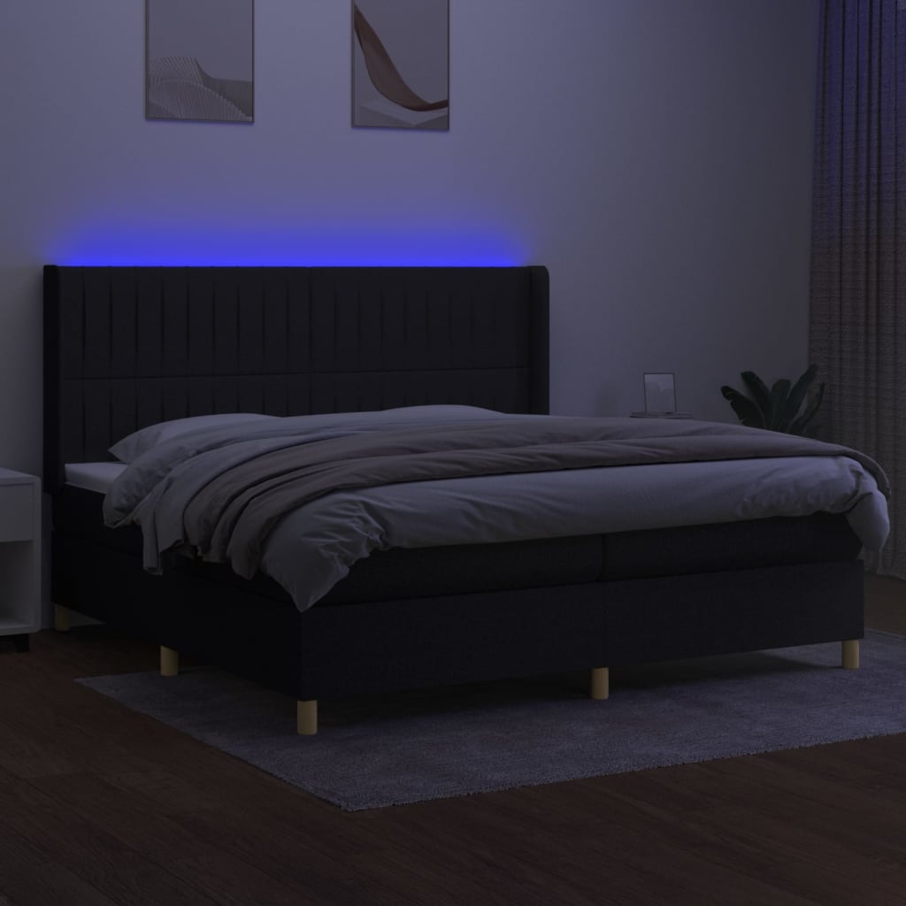 Boxspring met matras en LED stof zwart 200x200 cm is nu te koop bij PeponiXL, paradijselijk wonen!