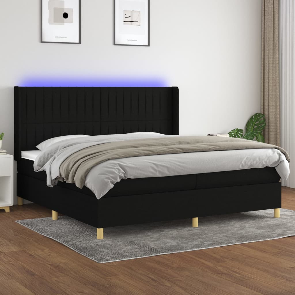 Boxspring met matras en LED stof zwart 200x200 cm is nu te koop bij PeponiXL, paradijselijk wonen!