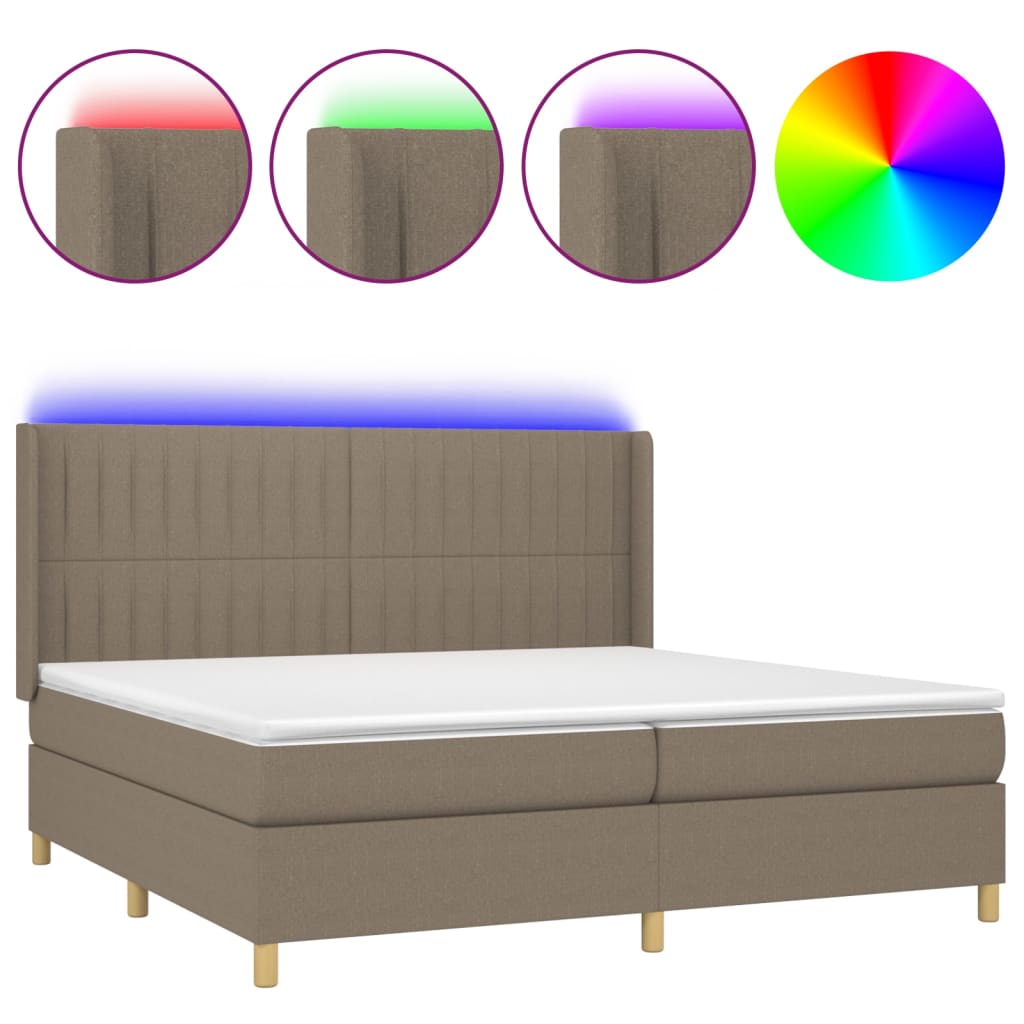 Boxspring met matras en LED stof taupe 200x200 cm is nu te koop bij PeponiXL, paradijselijk wonen!