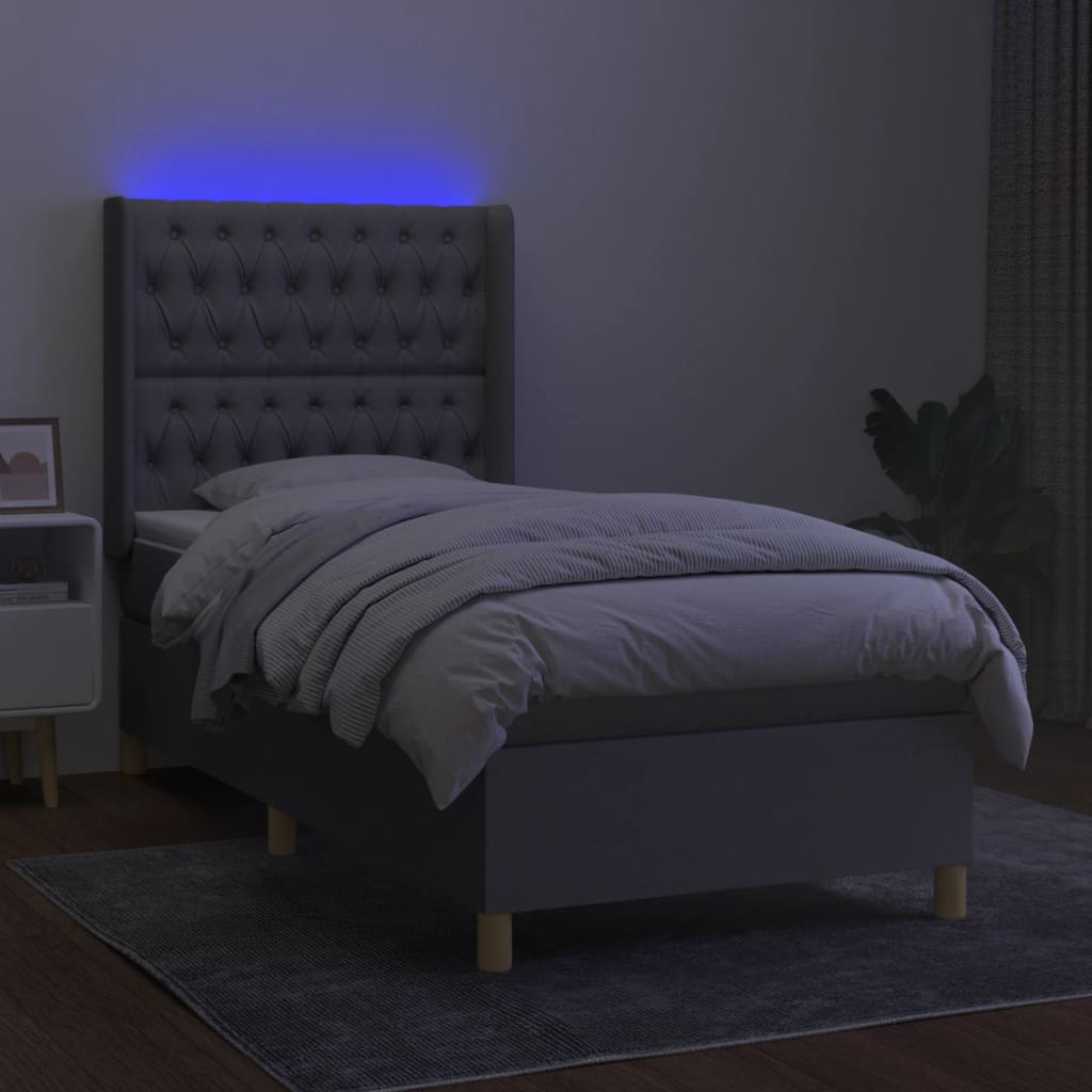 Boxspring met matras en LED stof lichtgrijs 90x200 cm is nu te koop bij PeponiXL, paradijselijk wonen!