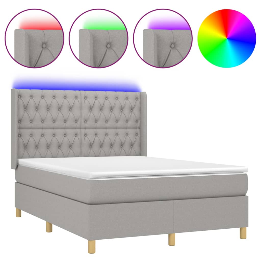 Boxspring met matras en LED stof lichtgrijs 140x190 cm is nu te koop bij PeponiXL, paradijselijk wonen!