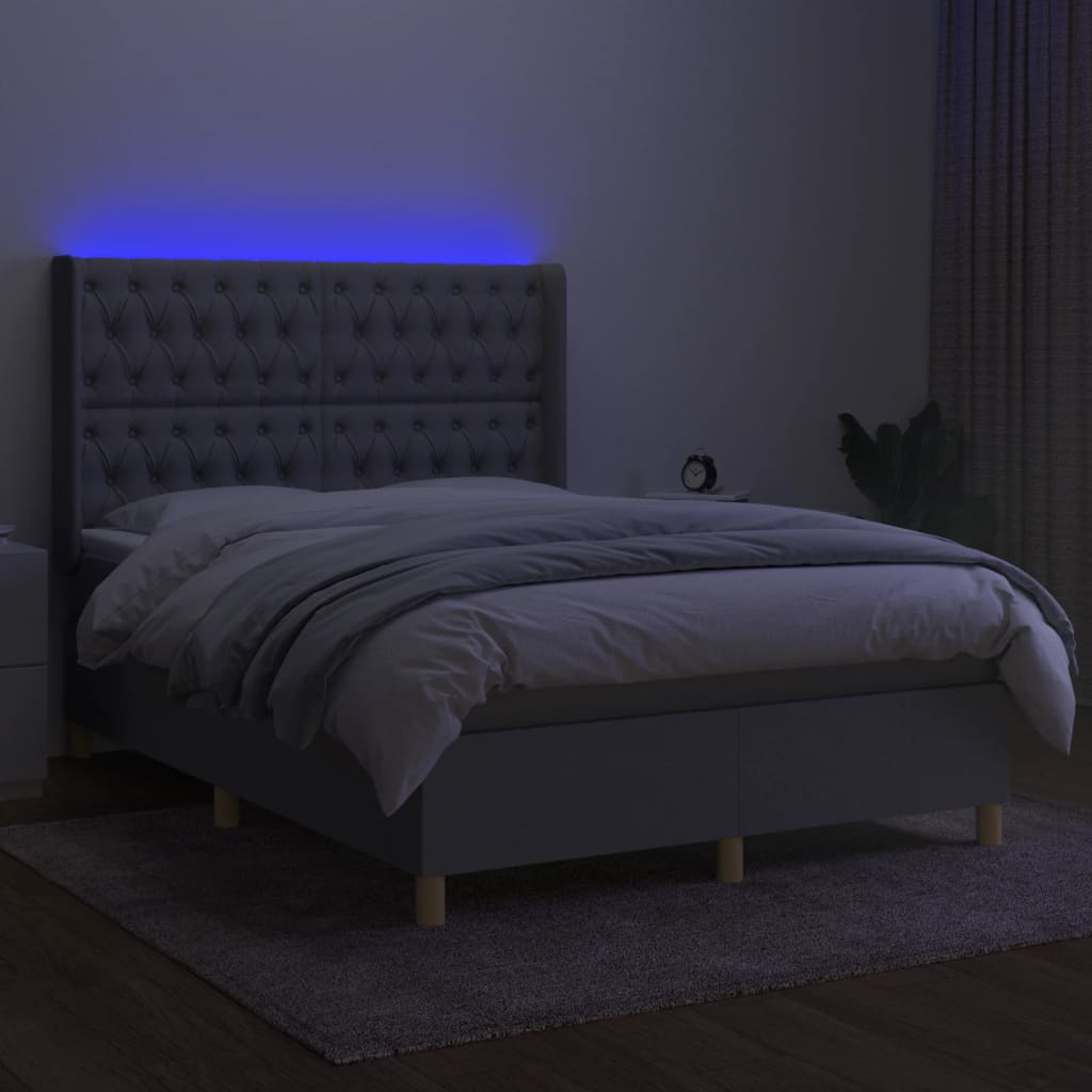 Boxspring met matras en LED stof lichtgrijs 140x190 cm is nu te koop bij PeponiXL, paradijselijk wonen!