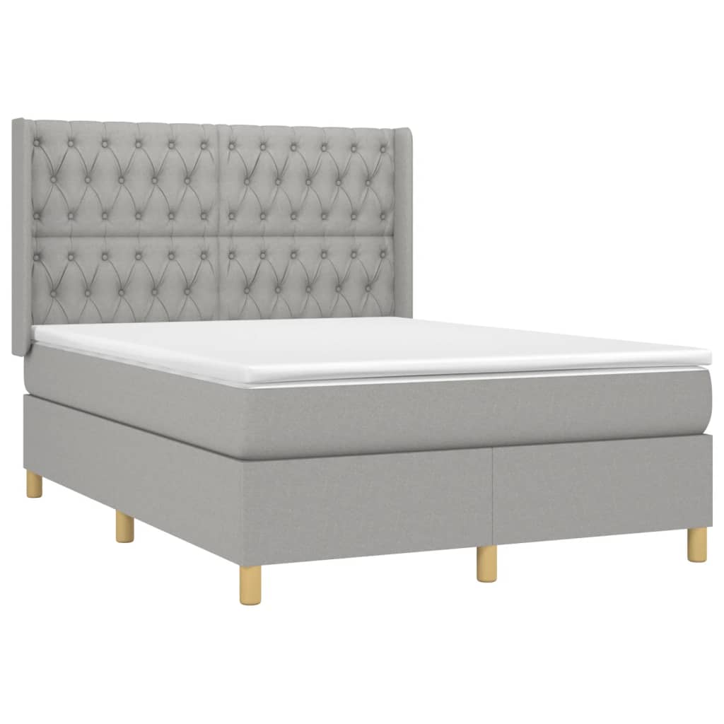 Boxspring met matras en LED stof lichtgrijs 140x190 cm is nu te koop bij PeponiXL, paradijselijk wonen!