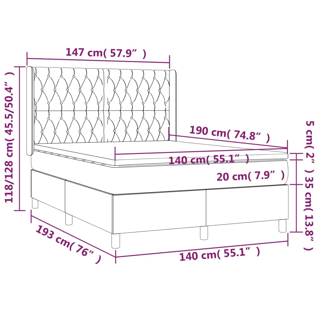 Boxspring met matras en LED stof lichtgrijs 140x190 cm is nu te koop bij PeponiXL, paradijselijk wonen!
