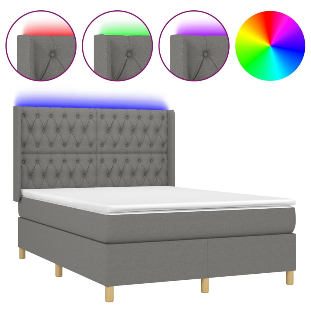 Boxspring met matras en LED stof donkergrijs 140x190 cm is nu te koop bij PeponiXL, paradijselijk wonen!
