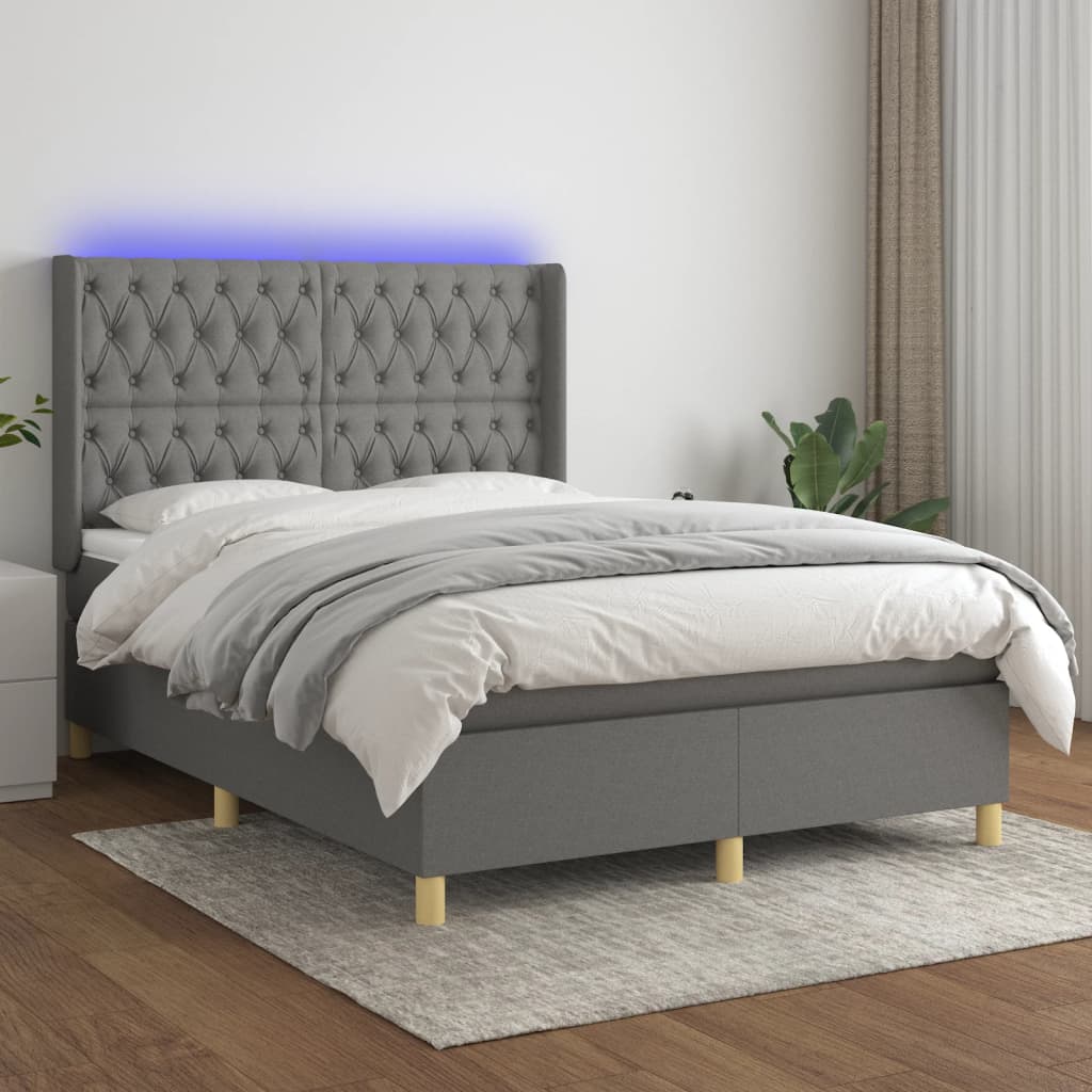 Boxspring met matras en LED stof donkergrijs 140x190 cm is nu te koop bij PeponiXL, paradijselijk wonen!