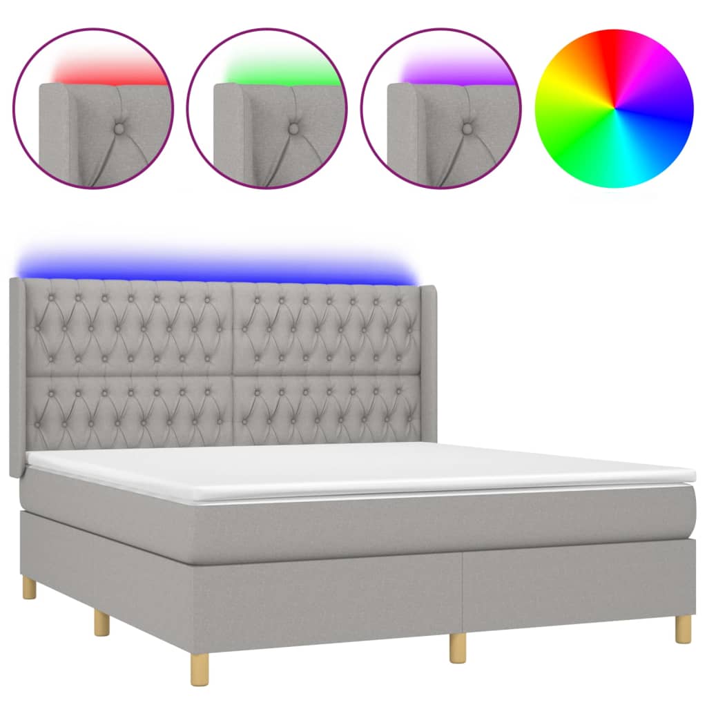 Boxspring met matras en LED stof lichtgrijs 160x200 cm is nu te koop bij PeponiXL, paradijselijk wonen!