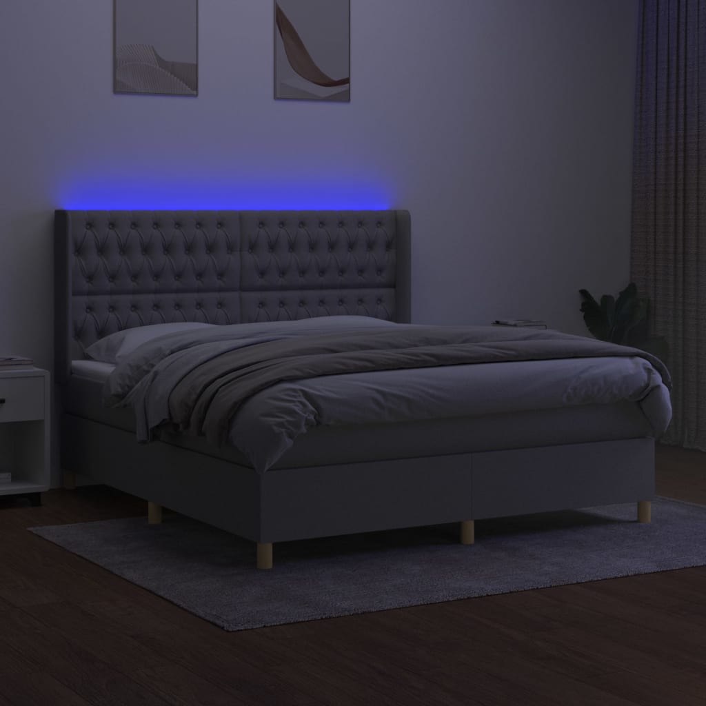 Boxspring met matras en LED stof lichtgrijs 160x200 cm is nu te koop bij PeponiXL, paradijselijk wonen!