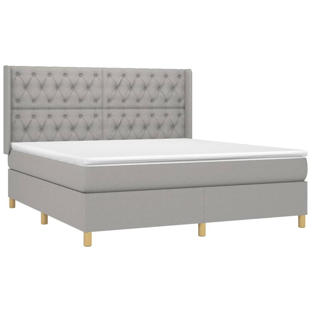 Boxspring met matras en LED stof lichtgrijs 160x200 cm is nu te koop bij PeponiXL, paradijselijk wonen!