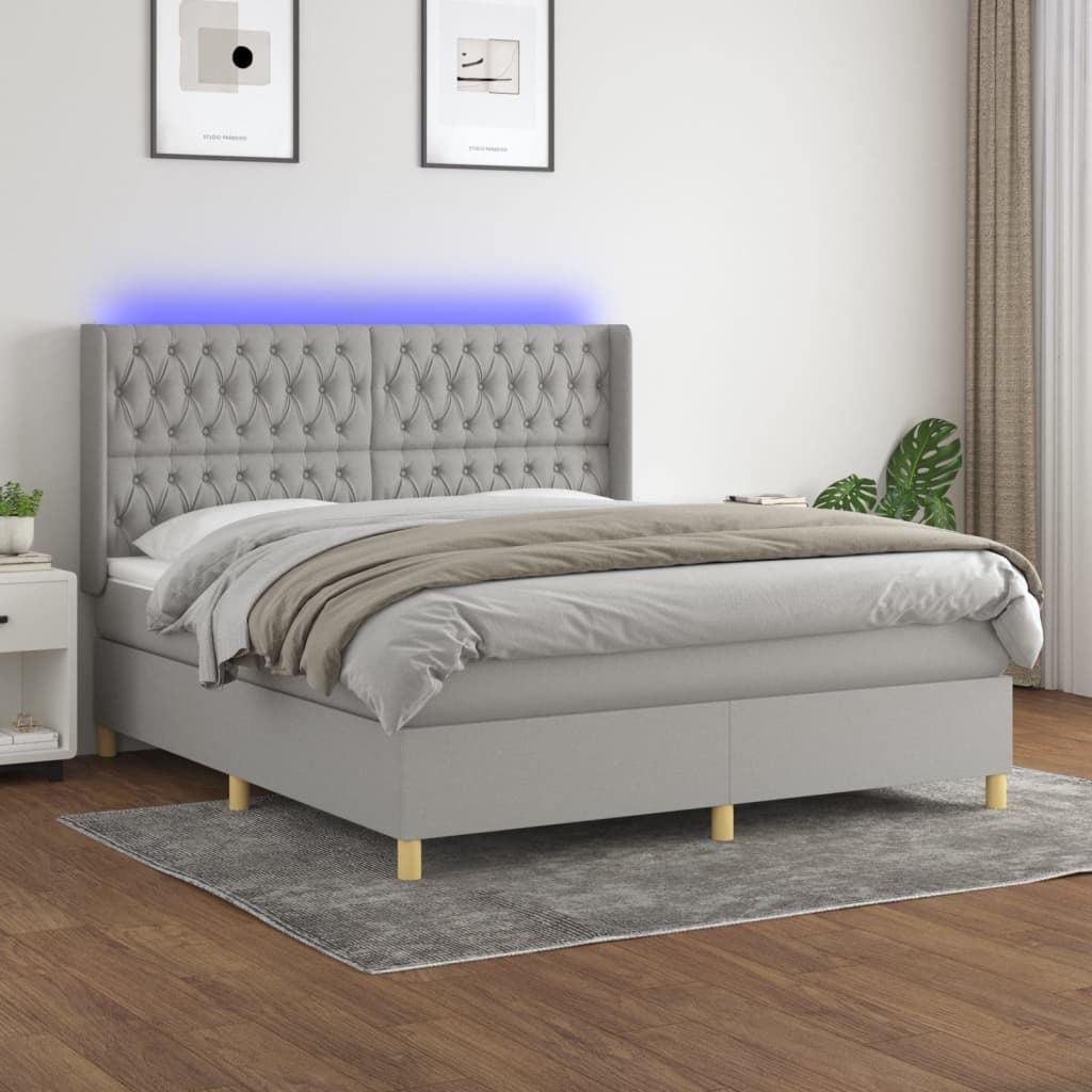 Boxspring met matras en LED stof lichtgrijs 160x200 cm is nu te koop bij PeponiXL, paradijselijk wonen!
