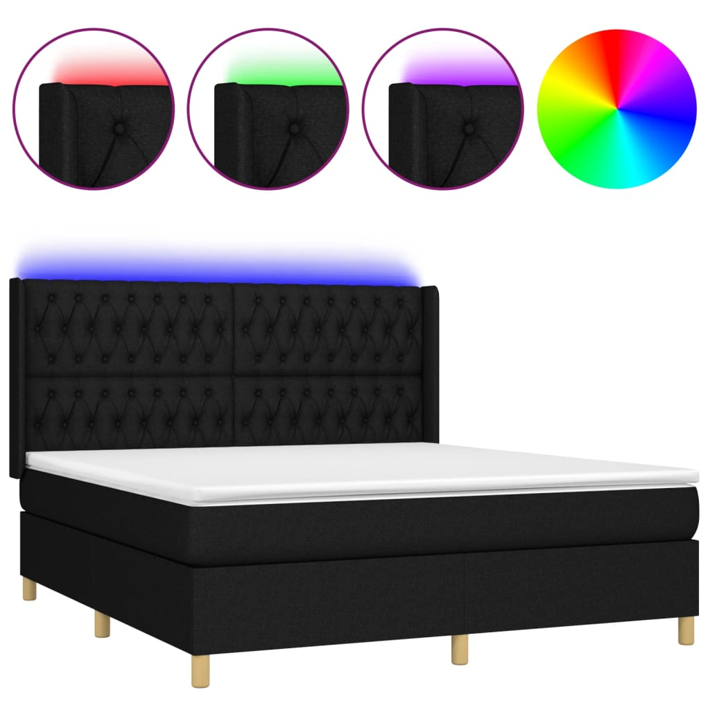 Boxspring met matras en LED stof zwart 160x200 cm is nu te koop bij PeponiXL, paradijselijk wonen!