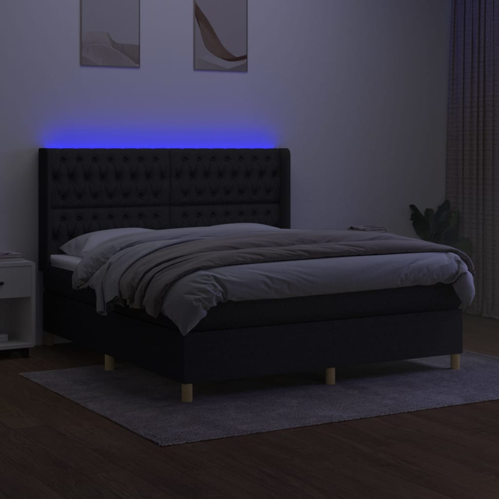 Boxspring met matras en LED stof zwart 160x200 cm is nu te koop bij PeponiXL, paradijselijk wonen!