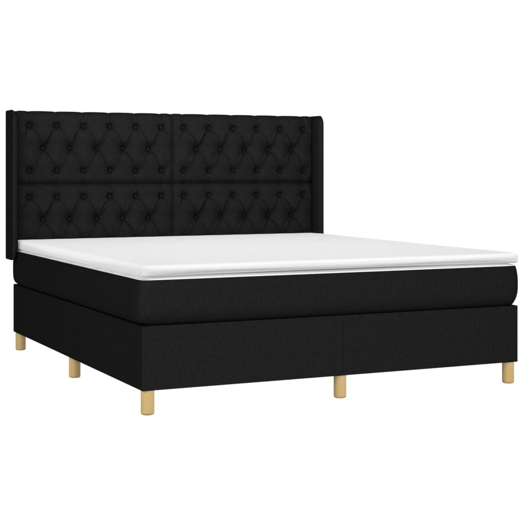 Boxspring met matras en LED stof zwart 160x200 cm is nu te koop bij PeponiXL, paradijselijk wonen!
