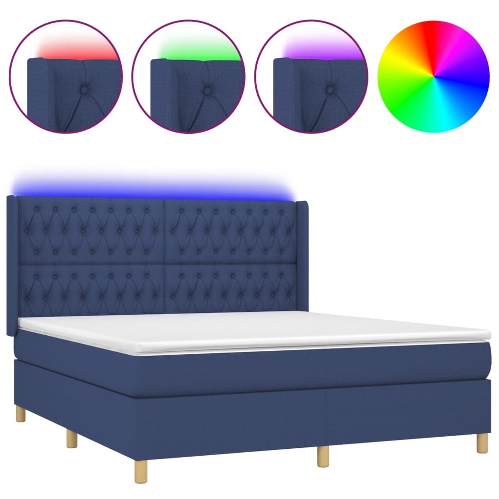Boxspring met matras en LED stof blauw 160x200 cm is nu te koop bij PeponiXL, paradijselijk wonen!