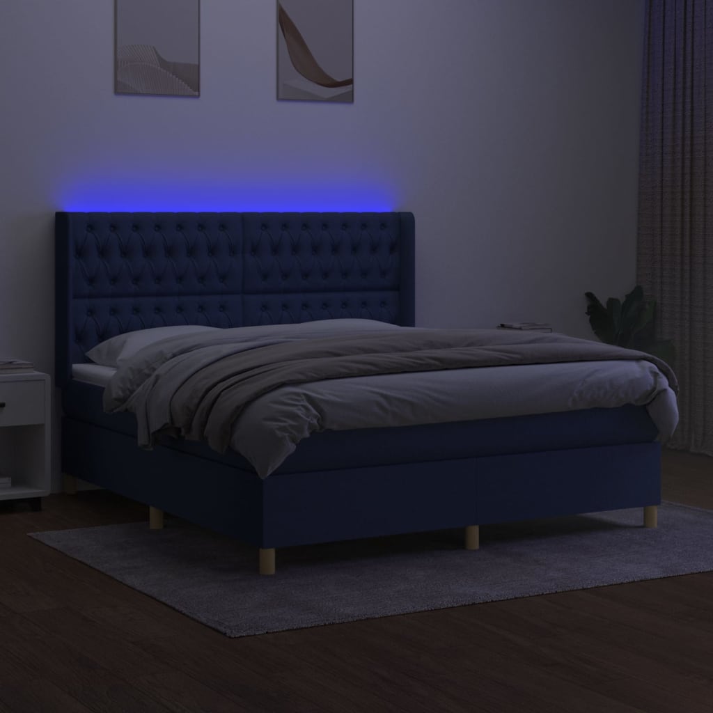 Boxspring met matras en LED stof blauw 160x200 cm is nu te koop bij PeponiXL, paradijselijk wonen!