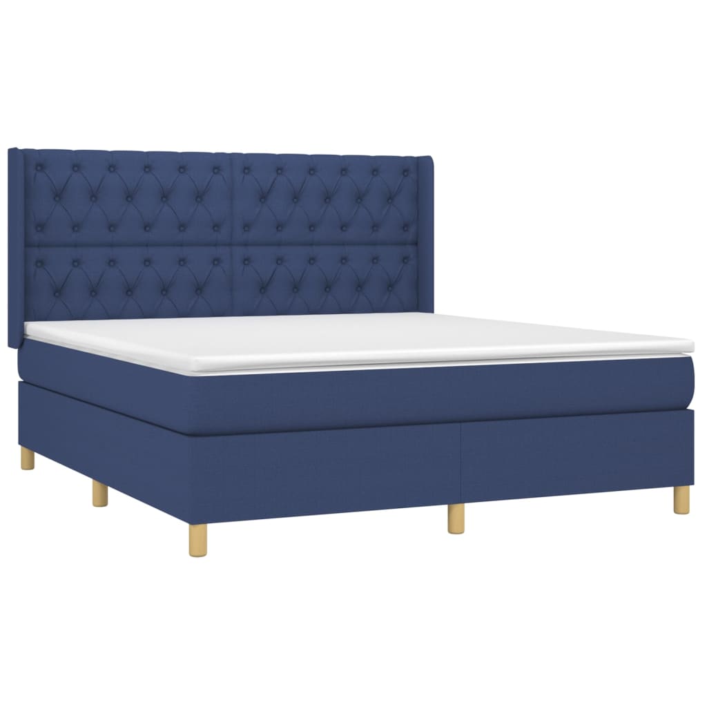 Boxspring met matras en LED stof blauw 160x200 cm is nu te koop bij PeponiXL, paradijselijk wonen!