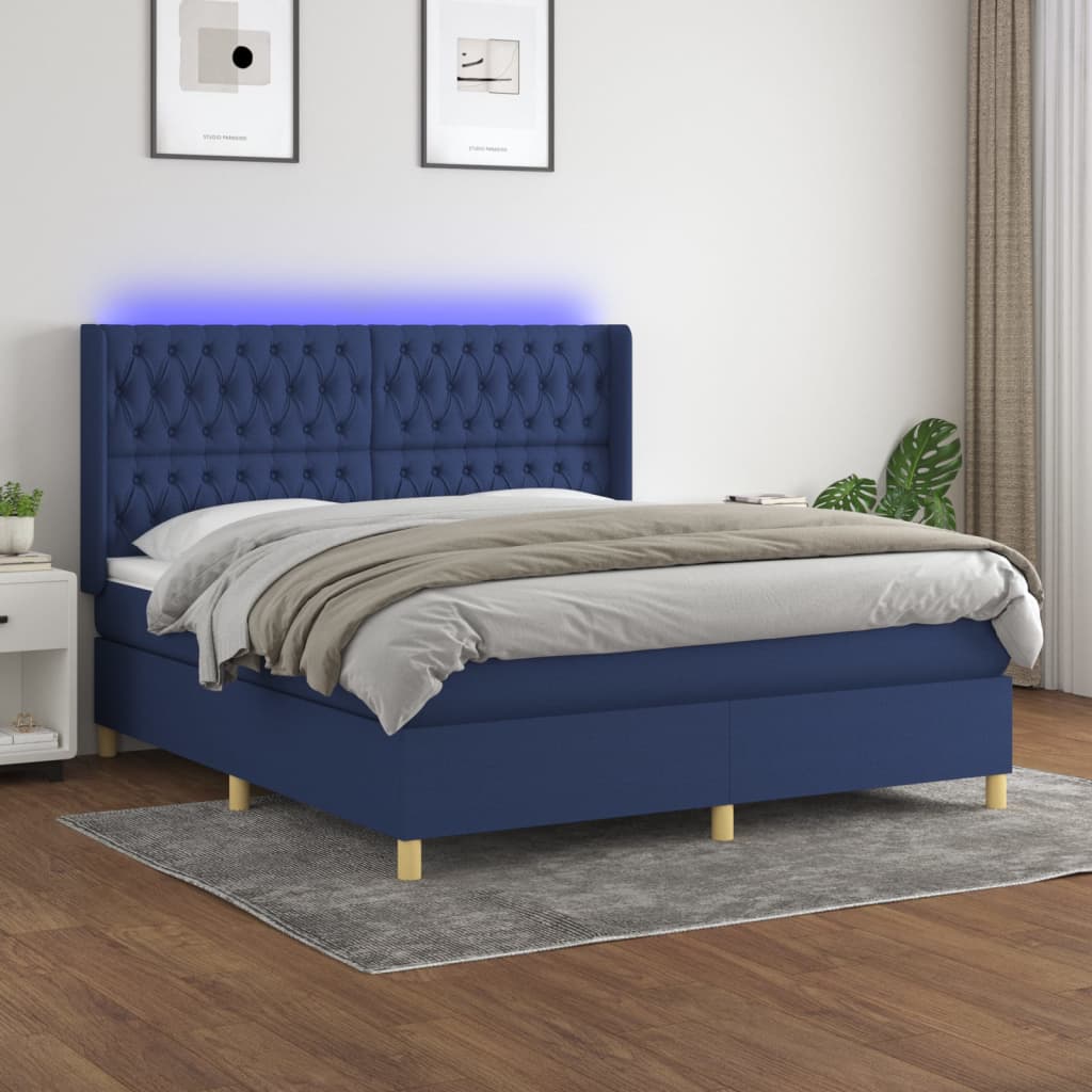 Boxspring met matras en LED stof blauw 160x200 cm is nu te koop bij PeponiXL, paradijselijk wonen!