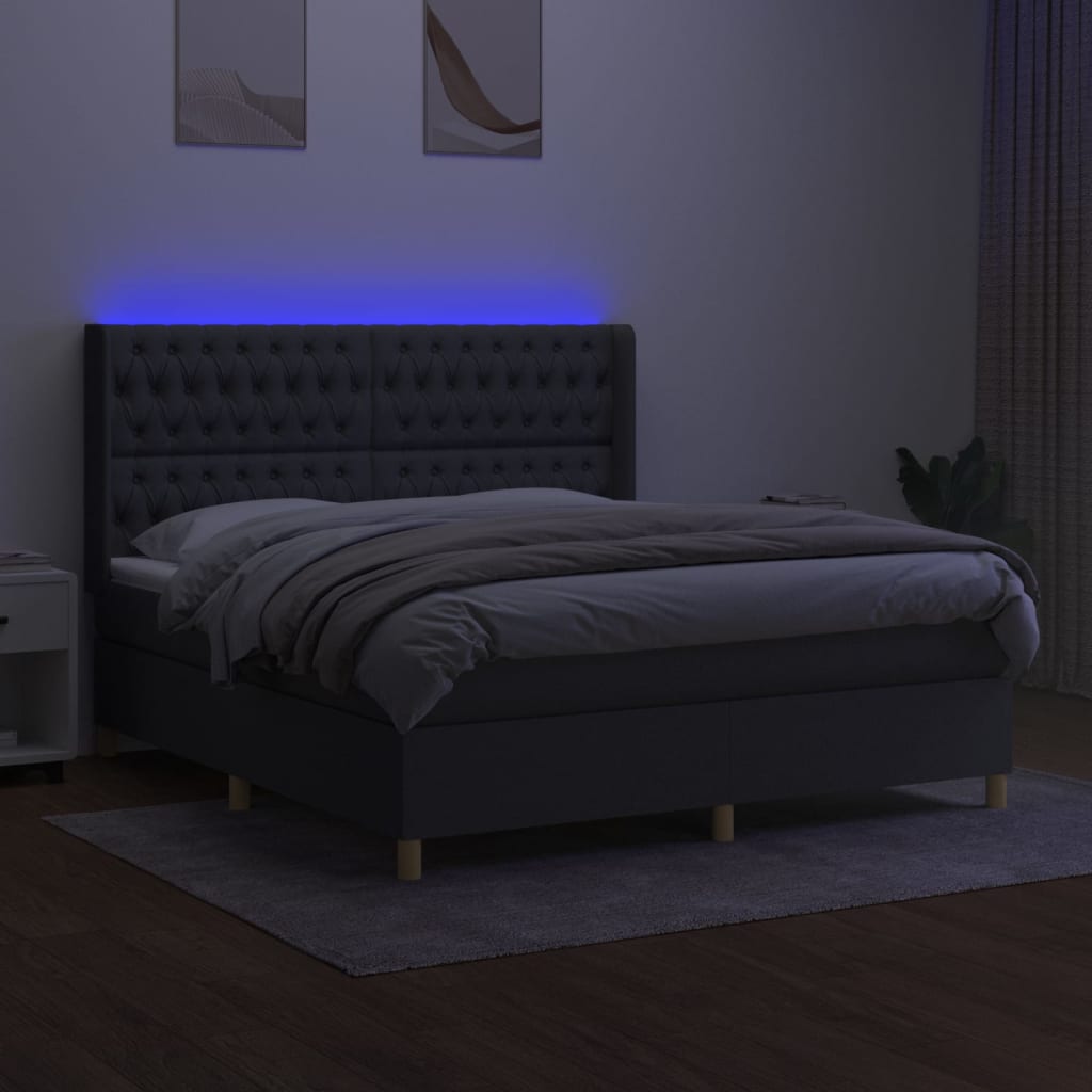 Boxspring met matras en LED stof donkergrijs 180x200 cm is nu te koop bij PeponiXL, paradijselijk wonen!