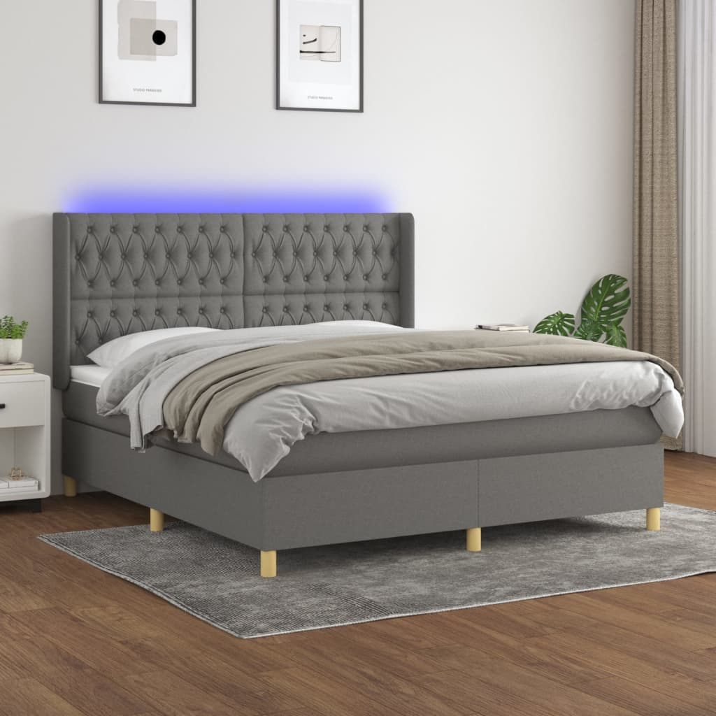 Boxspring met matras en LED stof donkergrijs 180x200 cm is nu te koop bij PeponiXL, paradijselijk wonen!