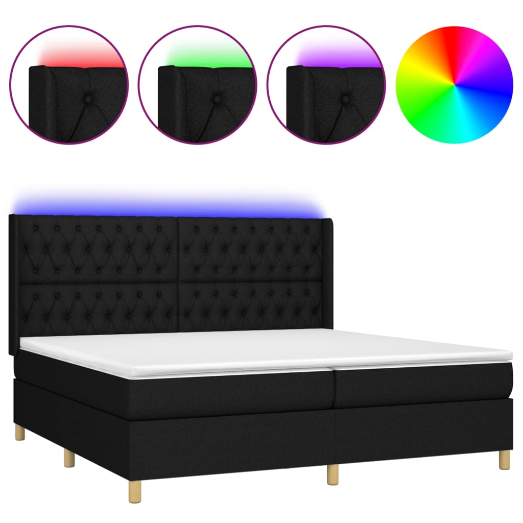 Boxspring met matras en LED stof zwart 200x200 cm is nu te koop bij PeponiXL, paradijselijk wonen!