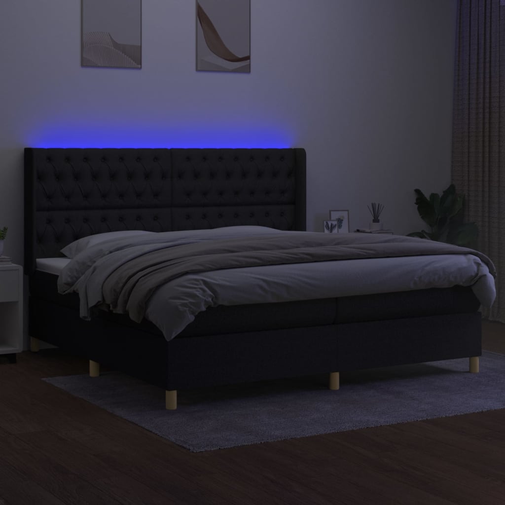 Boxspring met matras en LED stof zwart 200x200 cm is nu te koop bij PeponiXL, paradijselijk wonen!