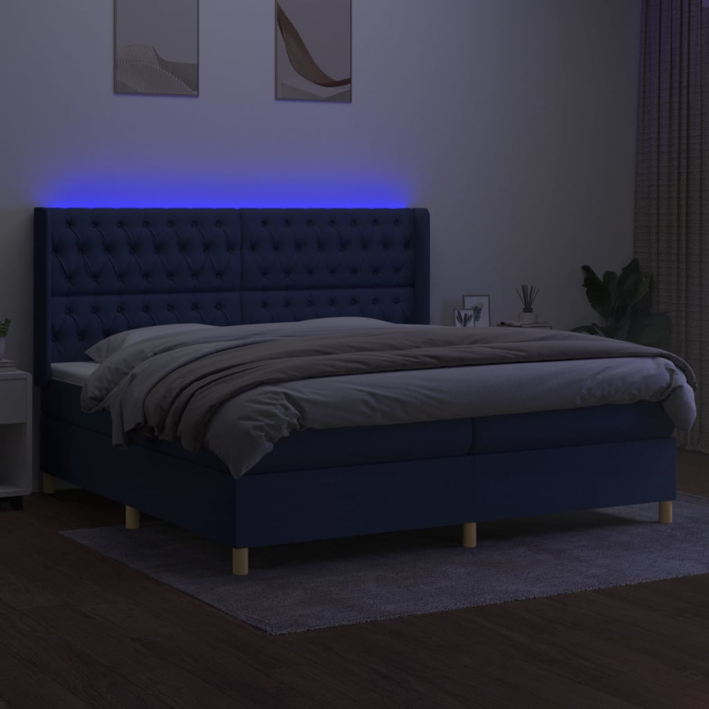 Boxspring met matras en LED stof blauw 200x200 cm is nu te koop bij PeponiXL, paradijselijk wonen!