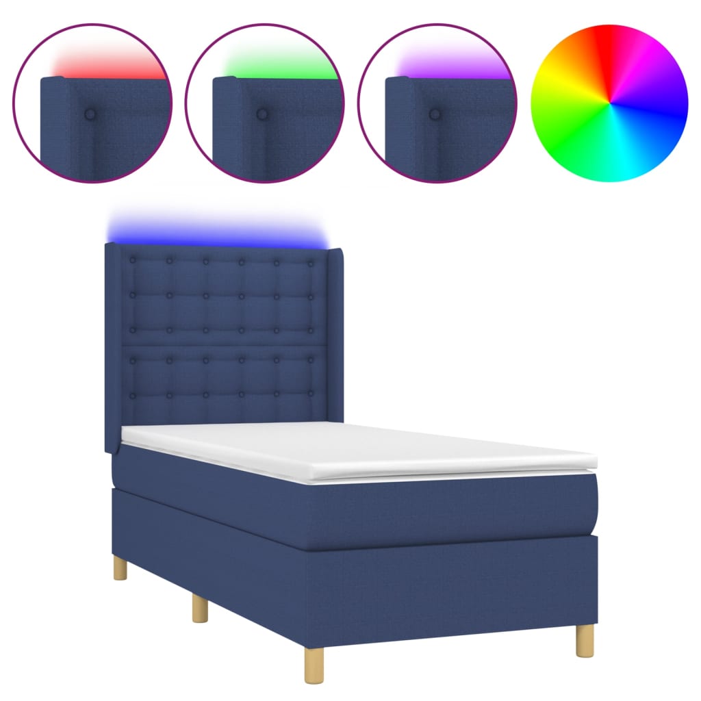 Boxspring met matras en LED stof blauw 80x200 cm is nu te koop bij PeponiXL, paradijselijk wonen!