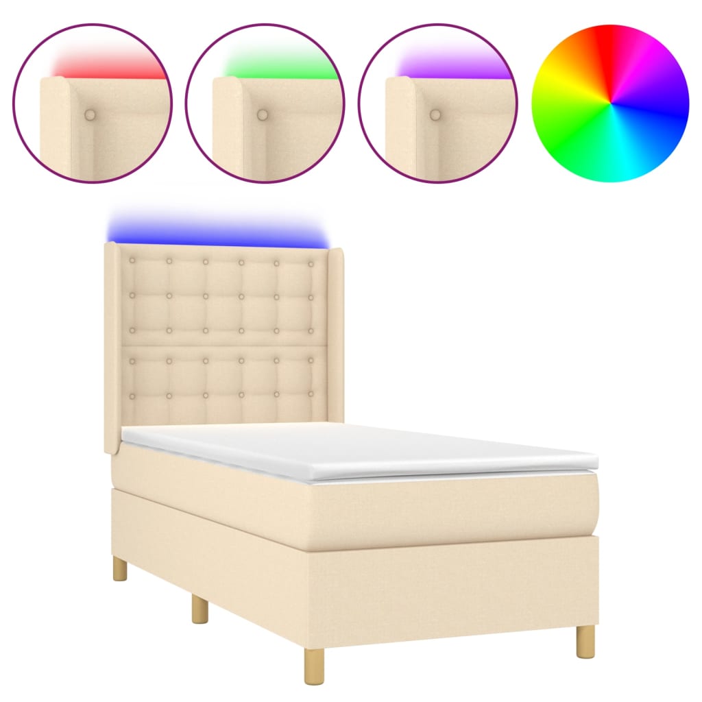 Boxspring met matras en LED stof crèmekleurig 90x190 cm is nu te koop bij PeponiXL, paradijselijk wonen!