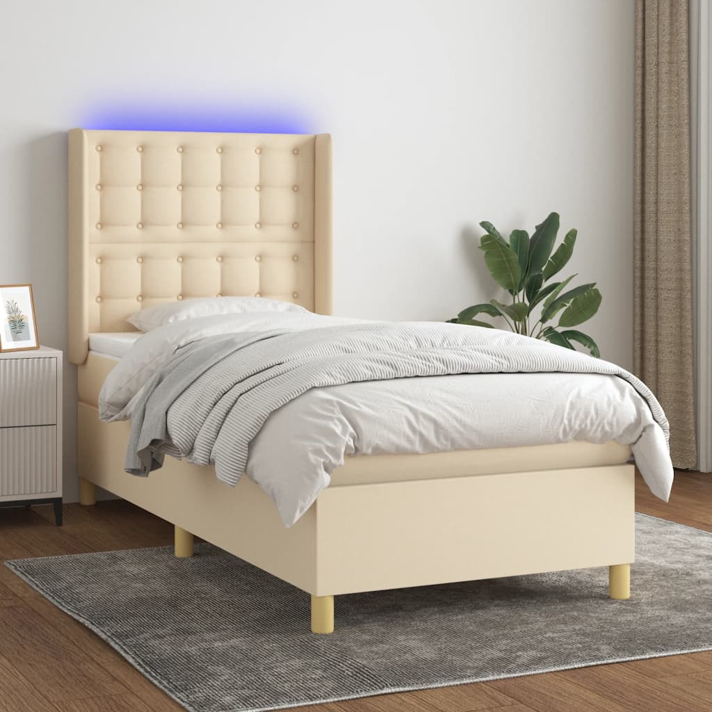 Boxspring met matras en LED stof crèmekleurig 90x190 cm is nu te koop bij PeponiXL, paradijselijk wonen!