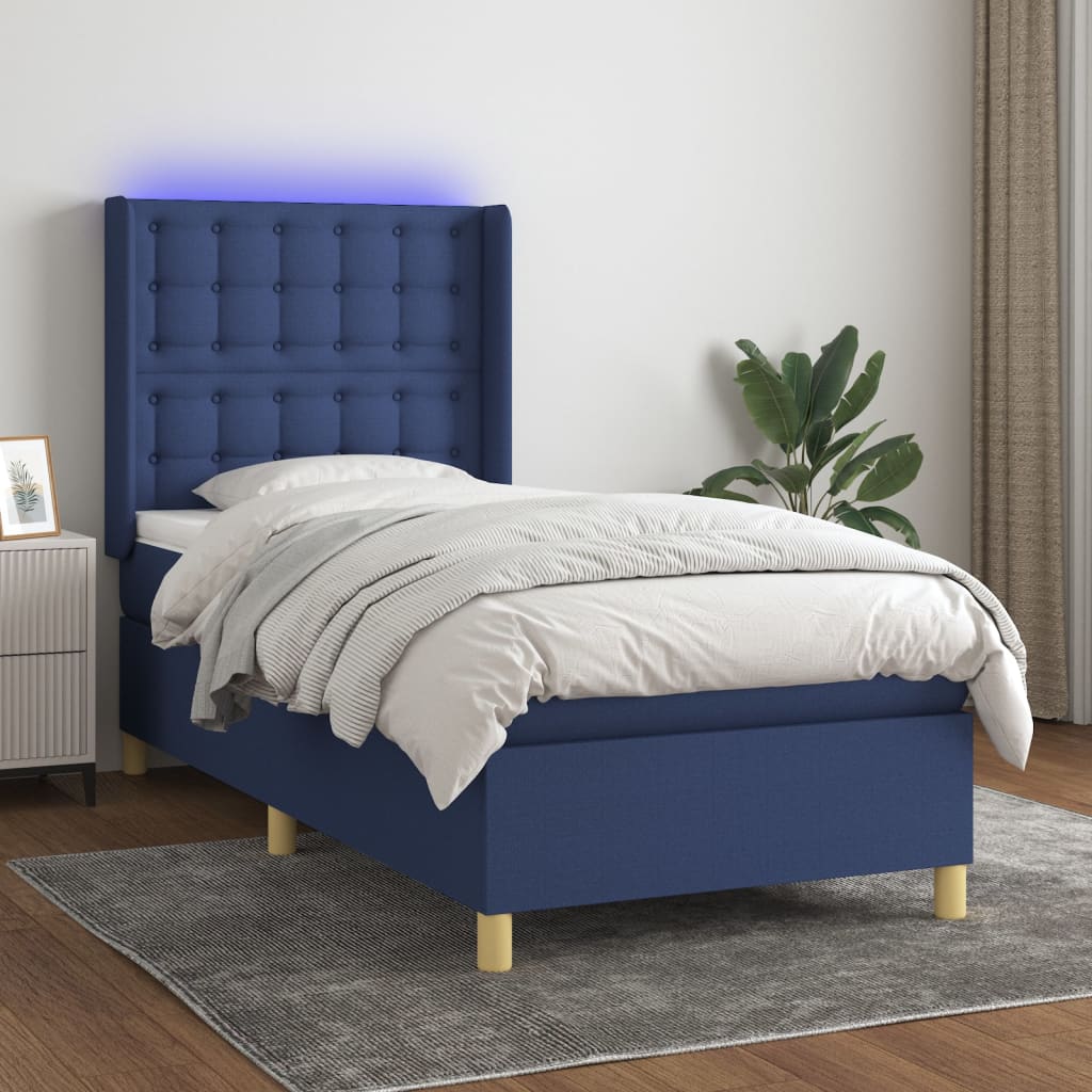 Boxspring met matras en LED stof blauw 90x190 cm is nu te koop bij PeponiXL, paradijselijk wonen!