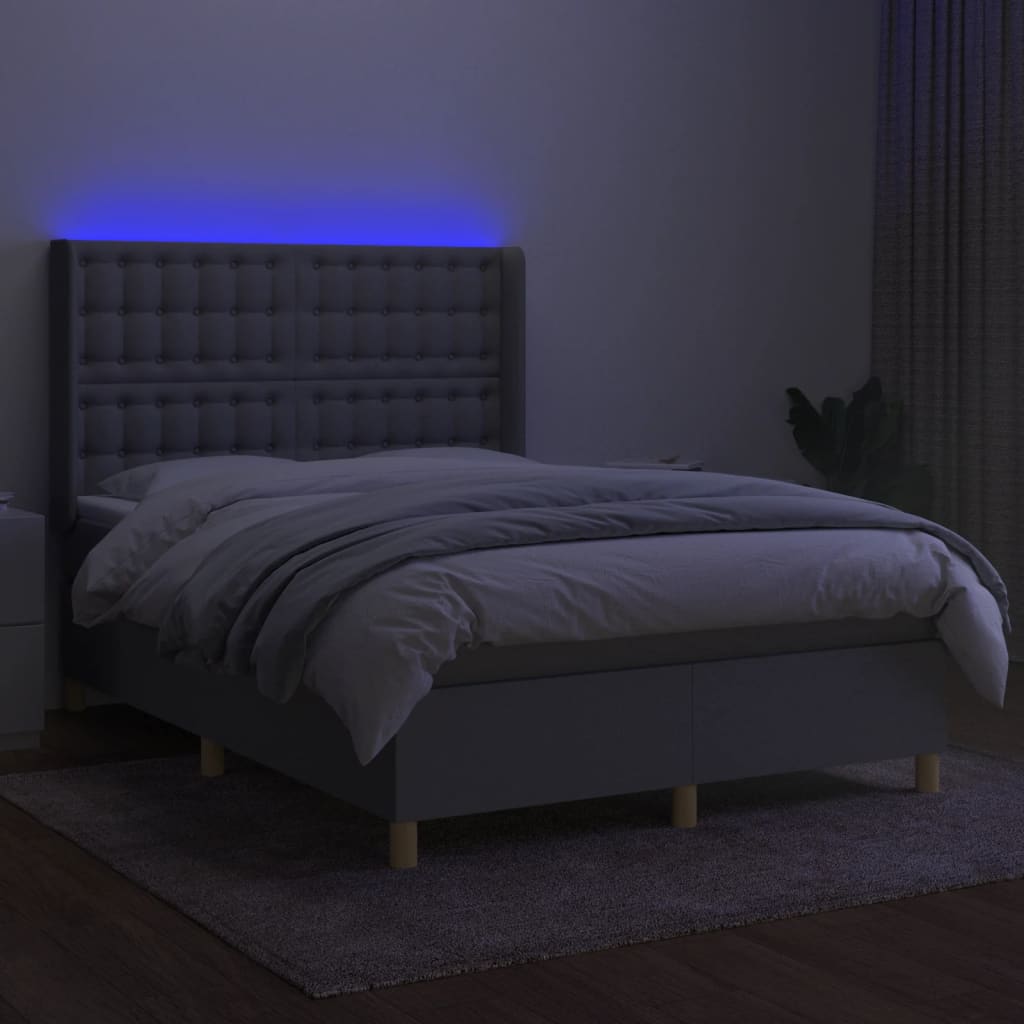Boxspring met matras en LED stof lichtgrijs 140x190 cm is nu te koop bij PeponiXL, paradijselijk wonen!