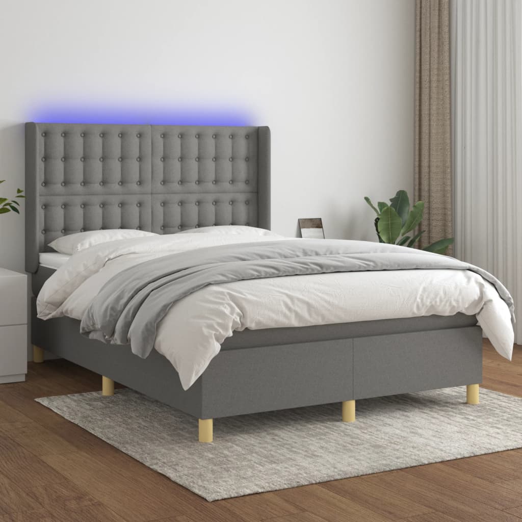 Boxspring met matras en LED stof donkergrijs 140x190 cm is nu te koop bij PeponiXL, paradijselijk wonen!