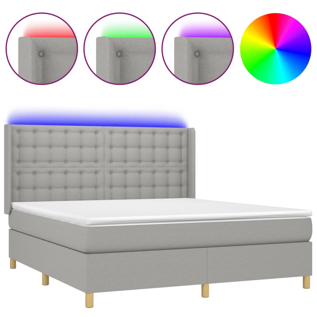 Boxspring met matras en LED stof lichtgrijs 160x200 cm is nu te koop bij PeponiXL, paradijselijk wonen!