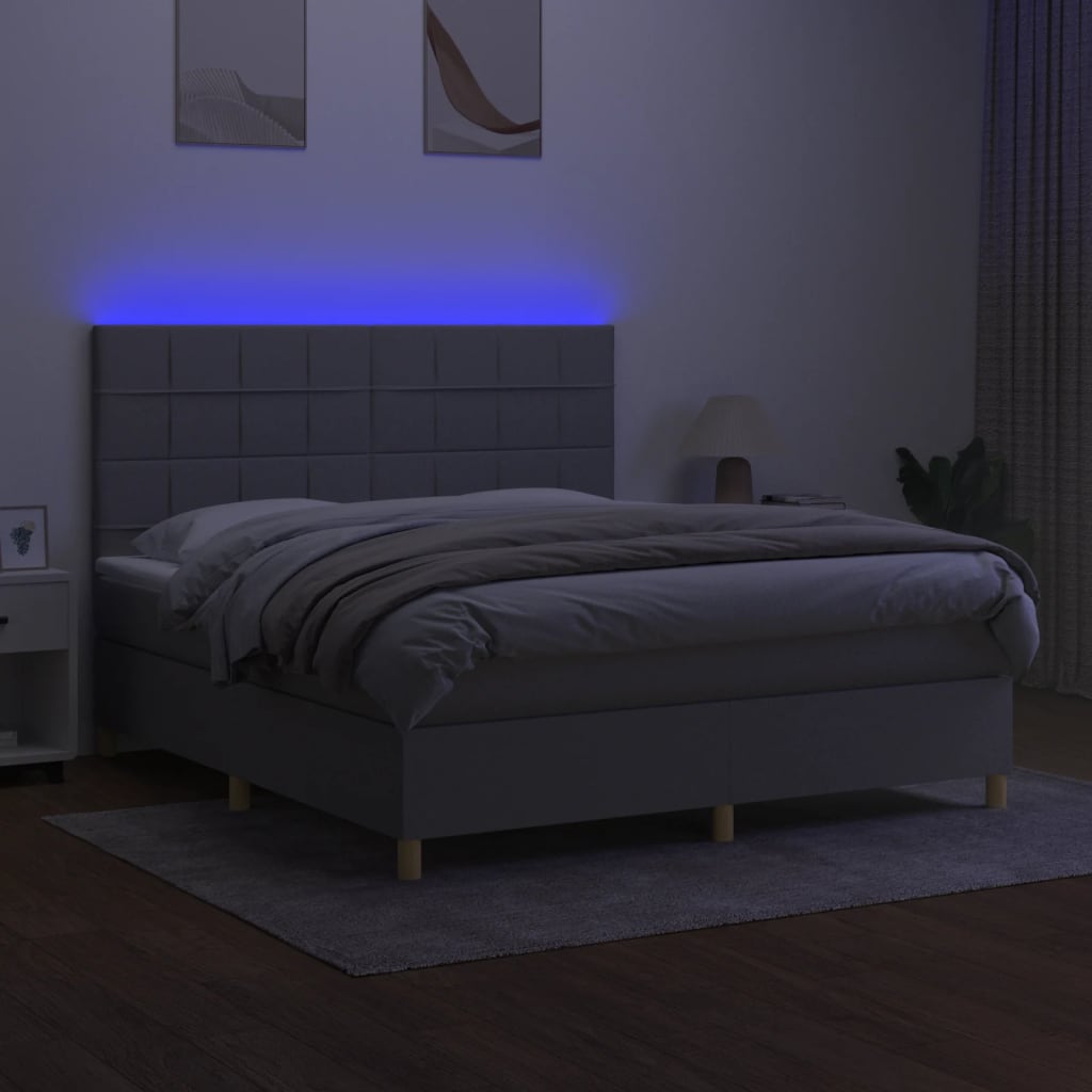 Boxspring met matras en LED stof lichtgrijs 160x200 cm is nu te koop bij PeponiXL, paradijselijk wonen!