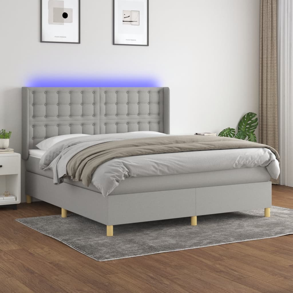 Boxspring met matras en LED stof lichtgrijs 160x200 cm is nu te koop bij PeponiXL, paradijselijk wonen!