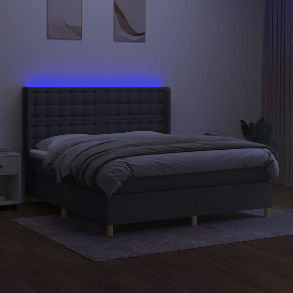 Boxspring met matras en LED stof donkergrijs 160x200 cm is nu te koop bij PeponiXL, paradijselijk wonen!
