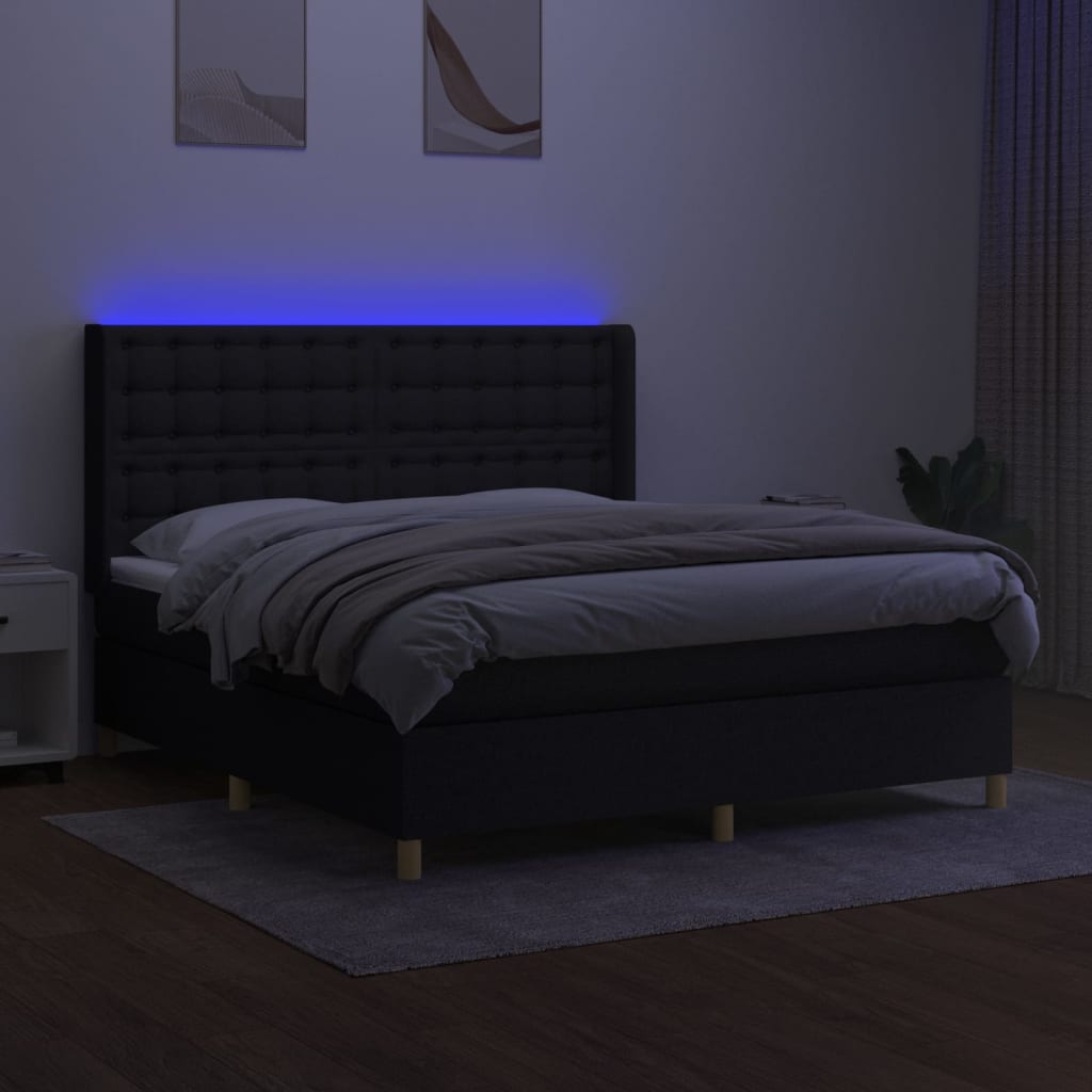 Boxspring met matras en LED stof zwart 160x200 cm is nu te koop bij PeponiXL, paradijselijk wonen!