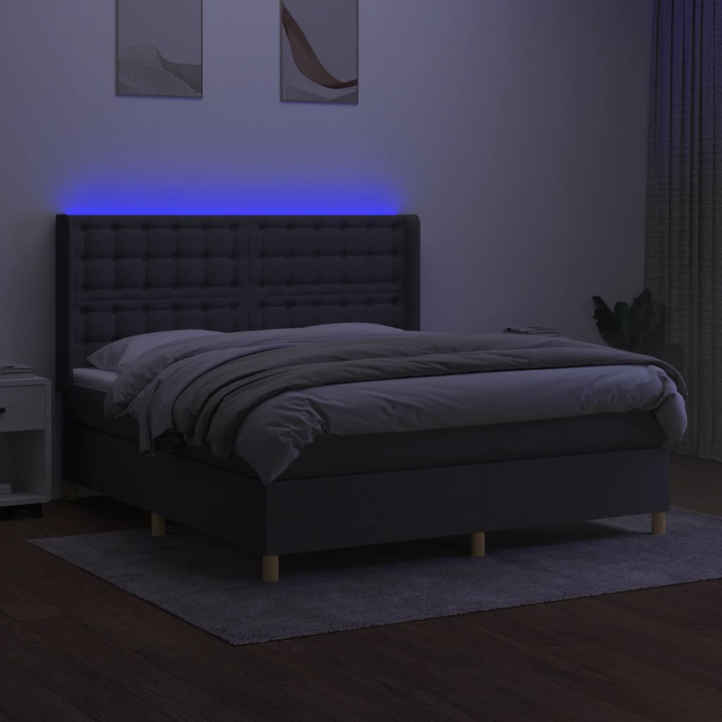 Boxspring met matras en LED stof donkergrijs 180x200 cm is nu te koop bij PeponiXL, paradijselijk wonen!