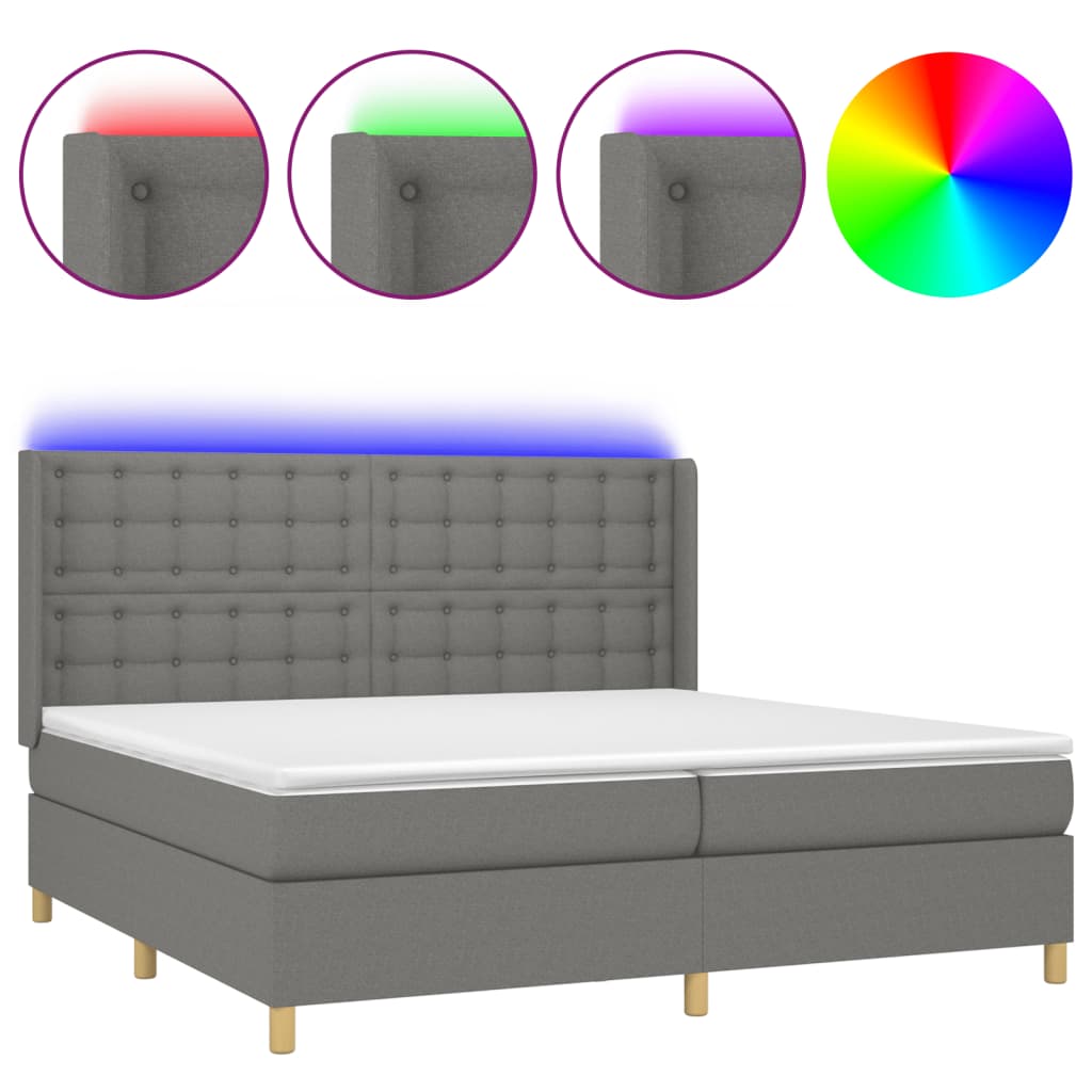 Boxspring met matras en LED stof donkergrijs 200x200 cm is nu te koop bij PeponiXL, paradijselijk wonen!