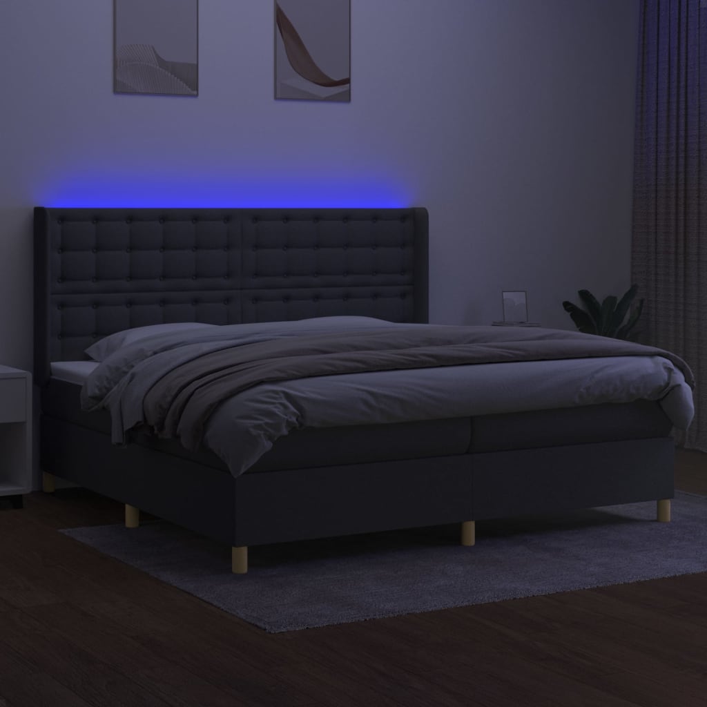 Boxspring met matras en LED stof donkergrijs 200x200 cm is nu te koop bij PeponiXL, paradijselijk wonen!