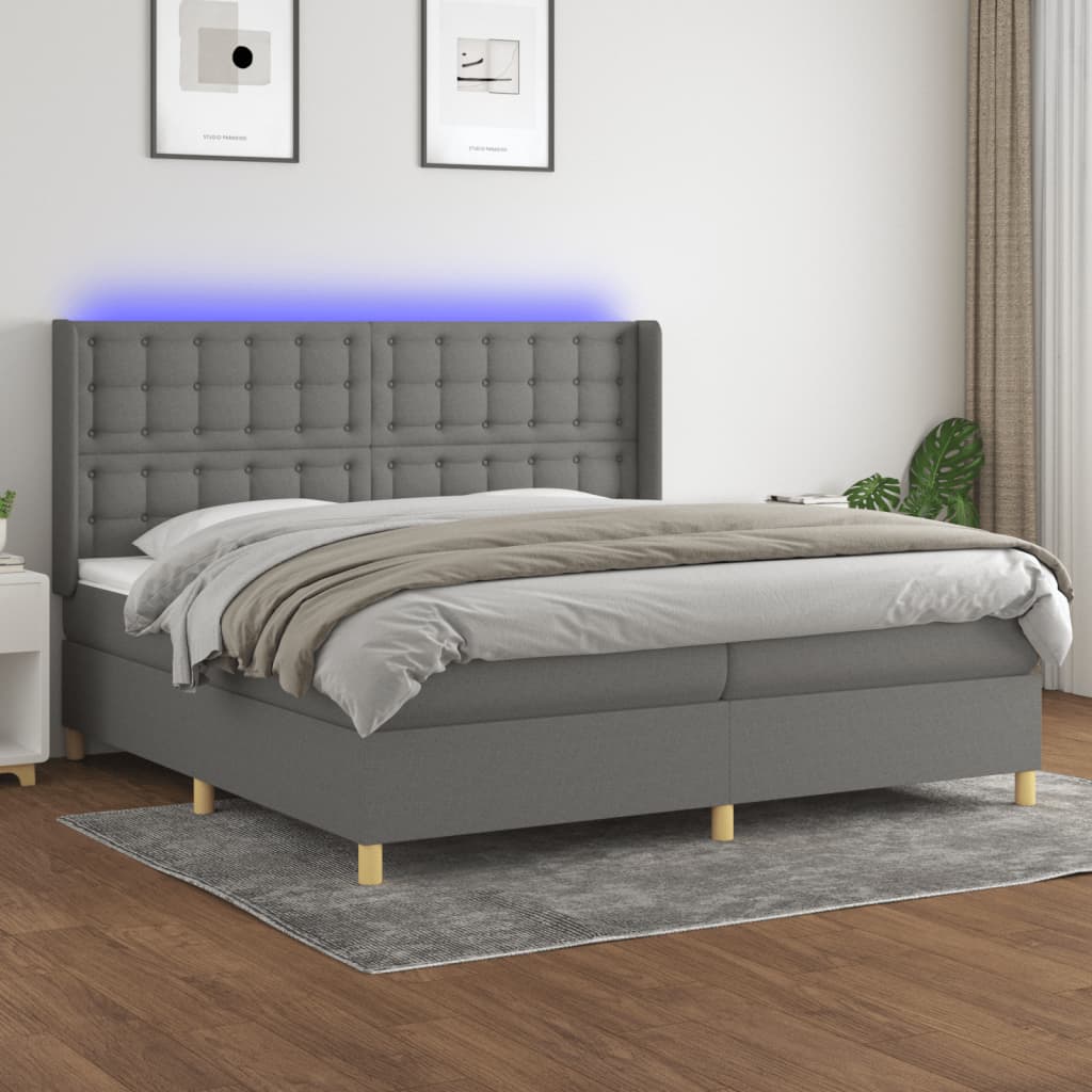 Boxspring met matras en LED stof donkergrijs 200x200 cm is nu te koop bij PeponiXL, paradijselijk wonen!