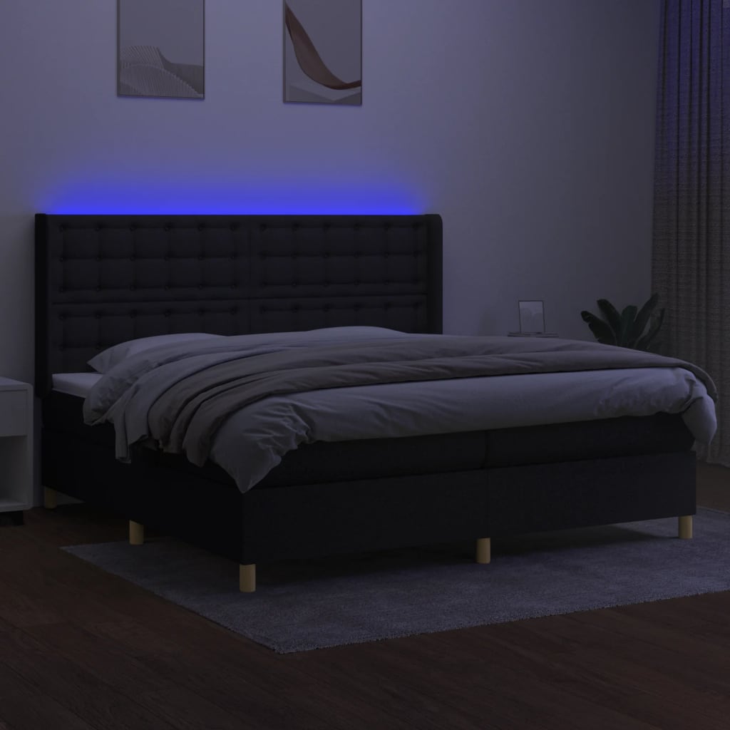 Boxspring met matras en LED stof zwart 200x200 cm is nu te koop bij PeponiXL, paradijselijk wonen!