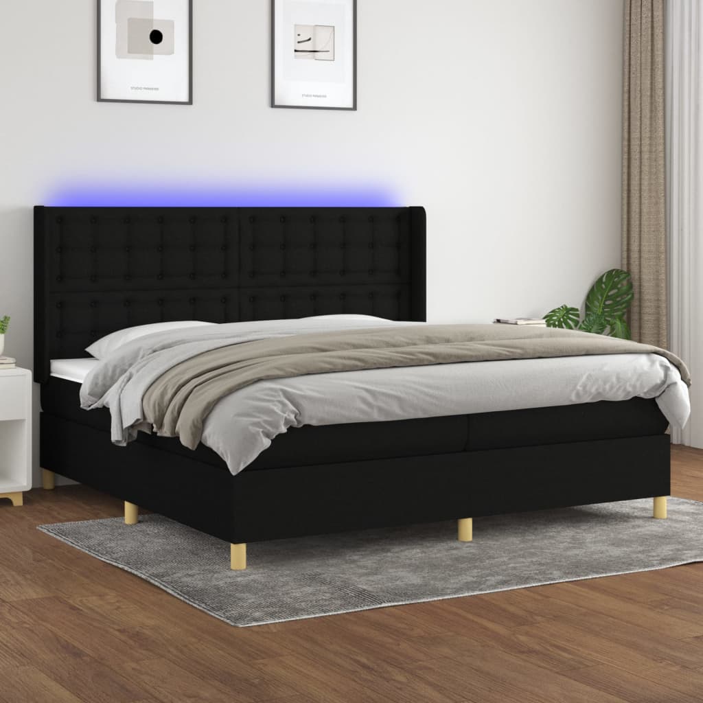 Boxspring met matras en LED stof zwart 200x200 cm is nu te koop bij PeponiXL, paradijselijk wonen!