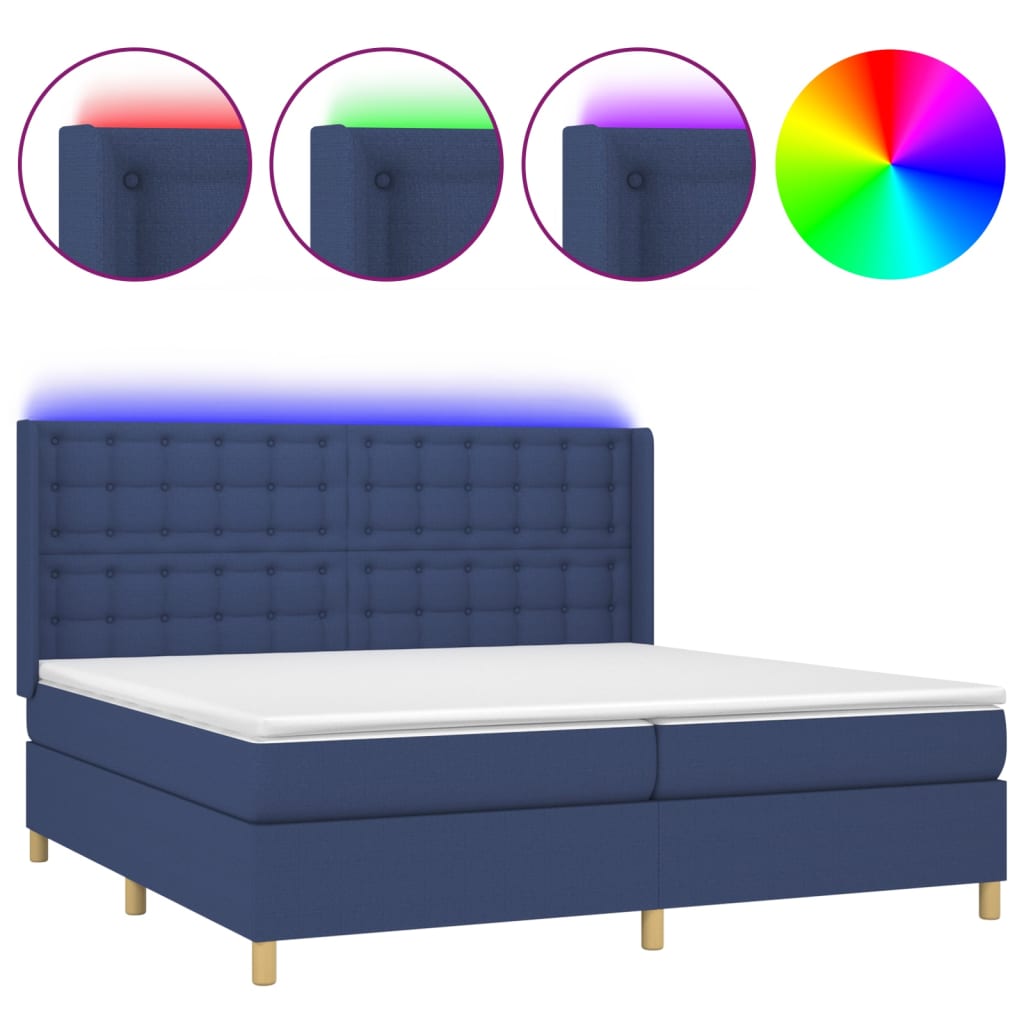 Boxspring met matras en LED stof blauw 200x200 cm is nu te koop bij PeponiXL, paradijselijk wonen!