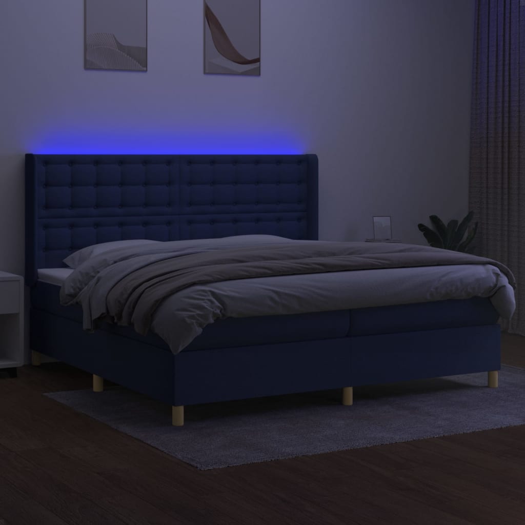 Boxspring met matras en LED stof blauw 200x200 cm is nu te koop bij PeponiXL, paradijselijk wonen!