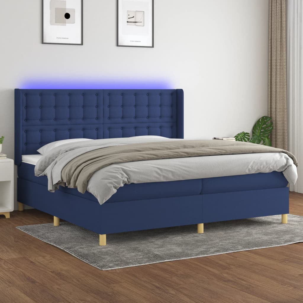 Boxspring met matras en LED stof blauw 200x200 cm is nu te koop bij PeponiXL, paradijselijk wonen!
